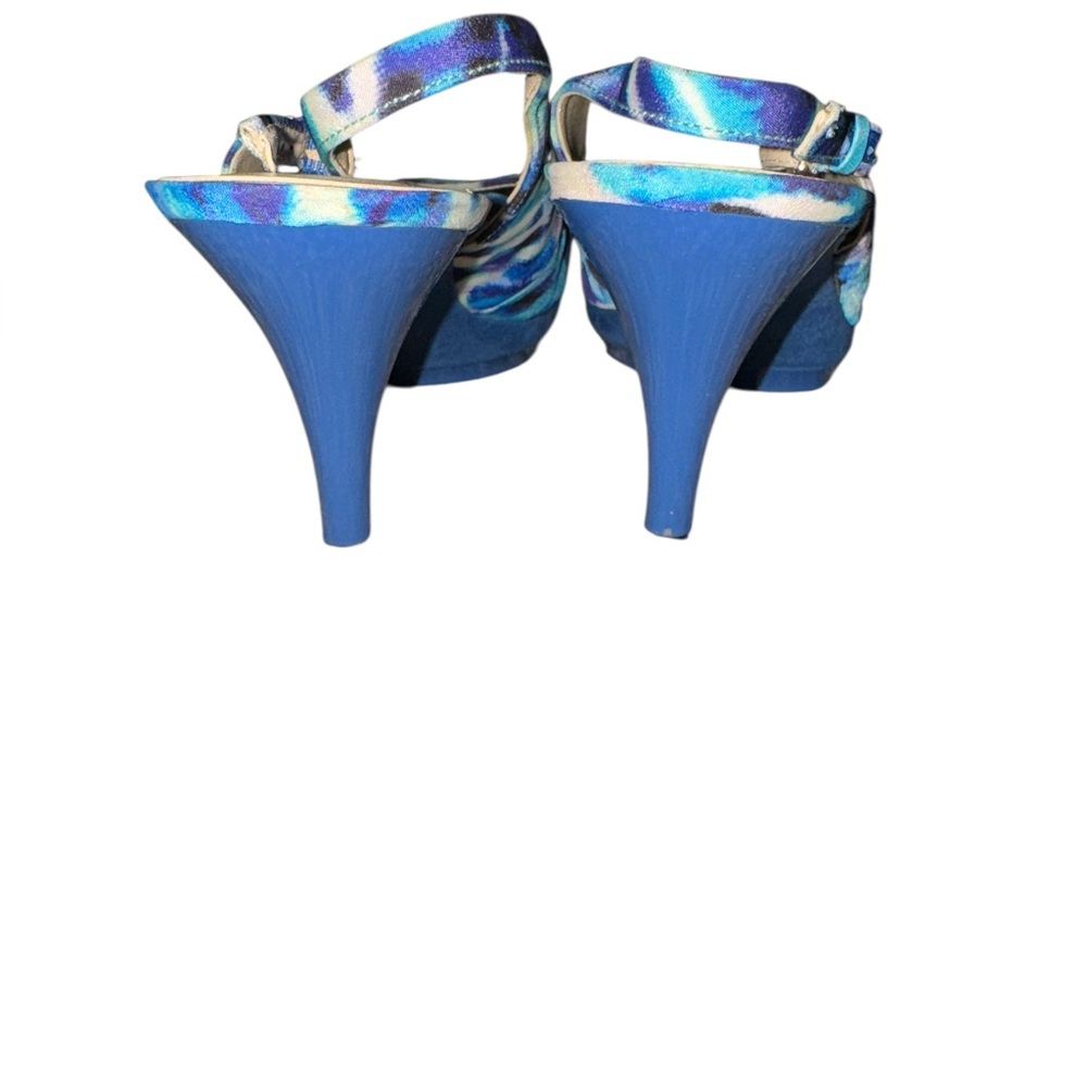 Nine West Blue Multi-Print Tie Dye Wild Print Peep-Toe Slingback Heels Size 10 - Picture 4 of 10